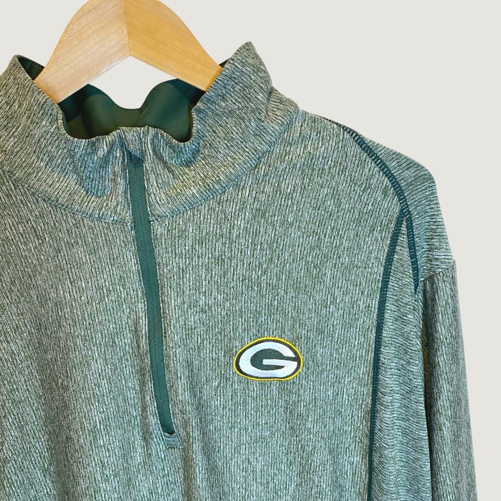 Antigua Pullover Mens XXL Green Excellent Packers NFL Quarter Zip Heathered